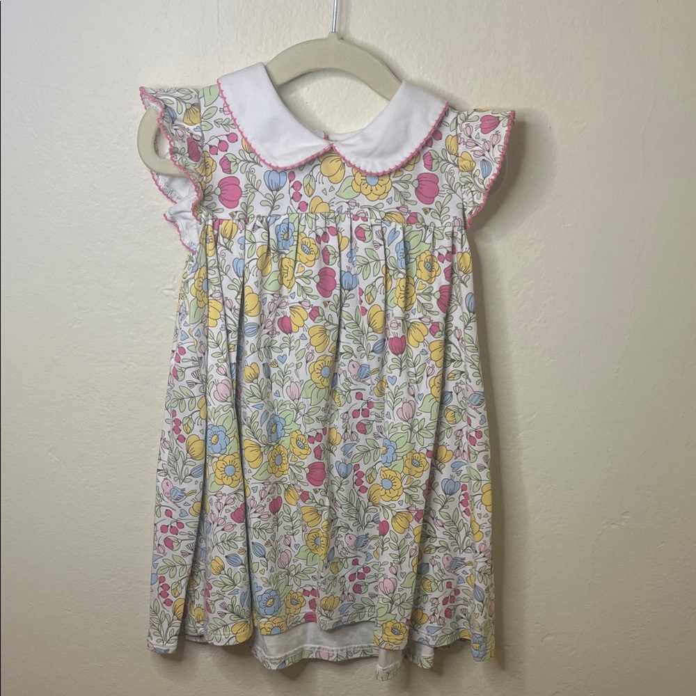 Pima Cotton Floral Kids Dress with Pink and Yellow Details